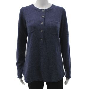 Project Women Henley 100% Cashmere Sweater Blue Long Sleeve Round Neck Size M